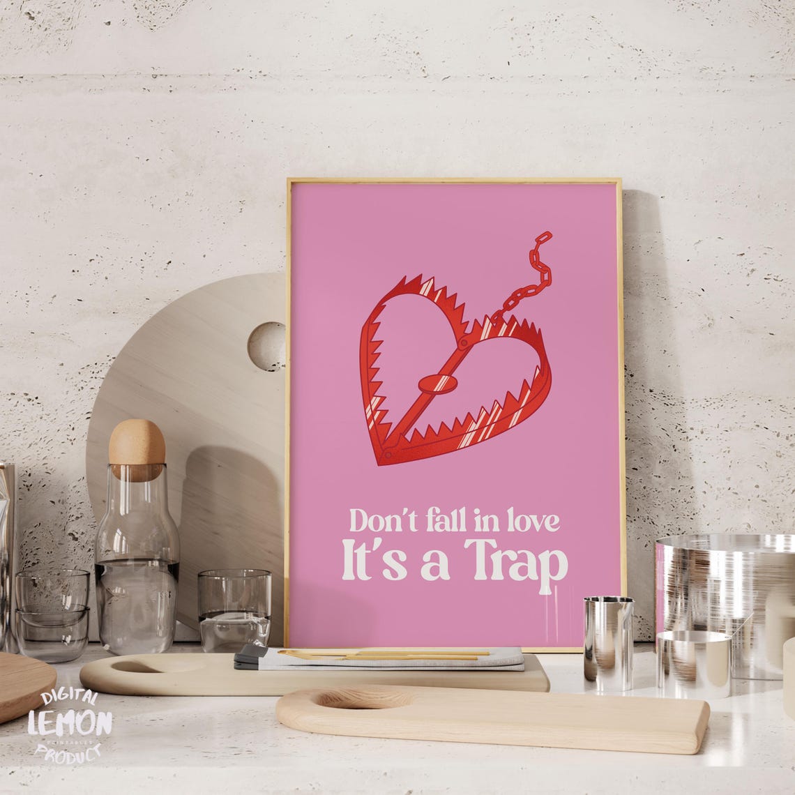 Don't Fall in Love It's a Trap Pink Funny Anti Valentine Quote Poster - Image 4