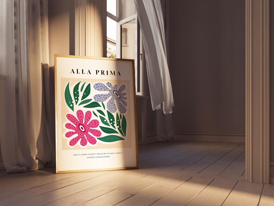 Alla Prima Wildflower Quote Pink Purple Blooms Gallery Floral Poster - Image 4