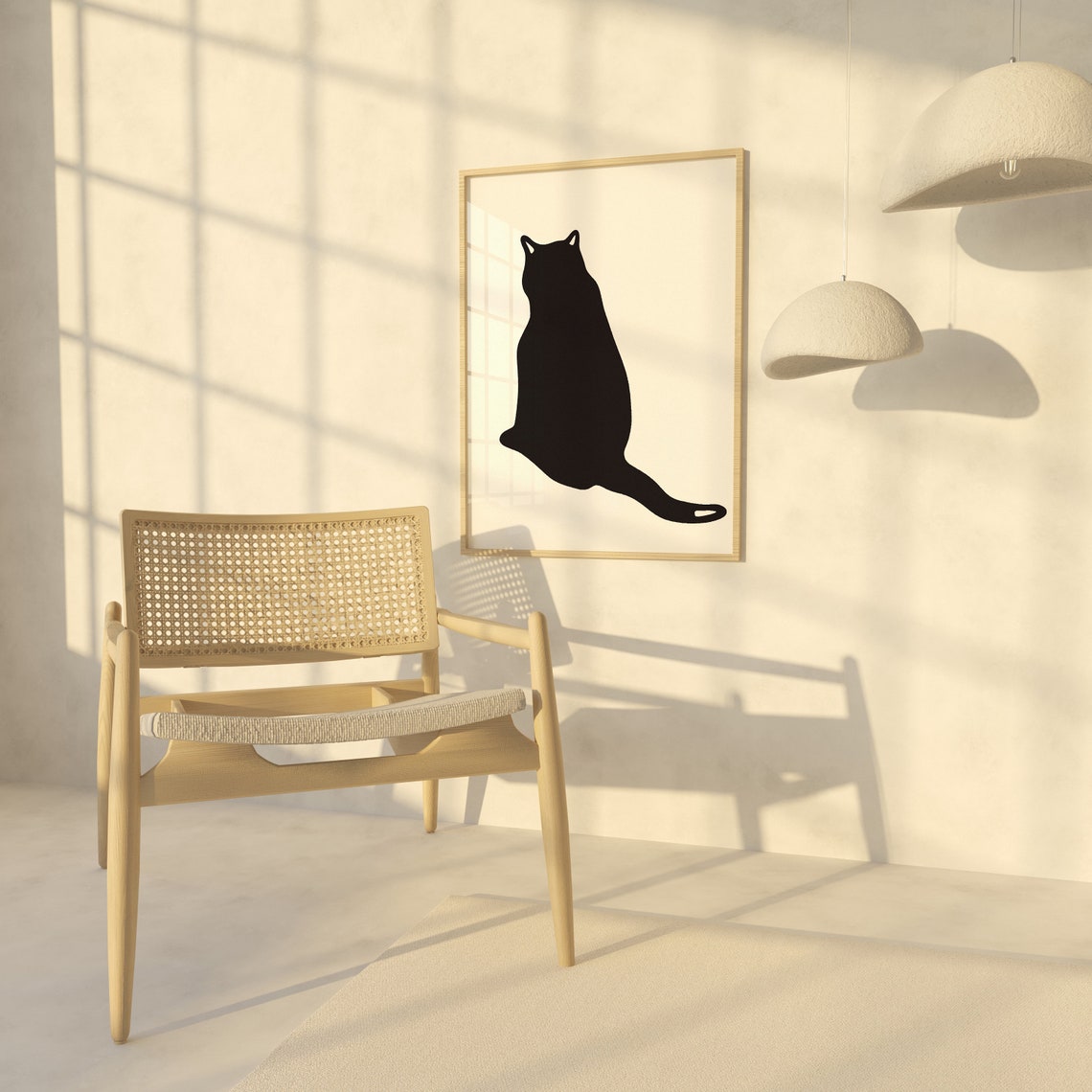 Minimalist Black Cat Sitting Silhouette Modern Animal Lover Wall Art - Image 2
