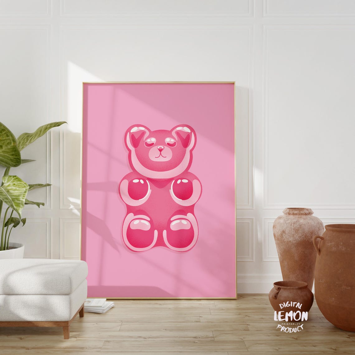 Pink Gummy Bear Sweet Candy Poster for Kids Girly Room Fun Decor
