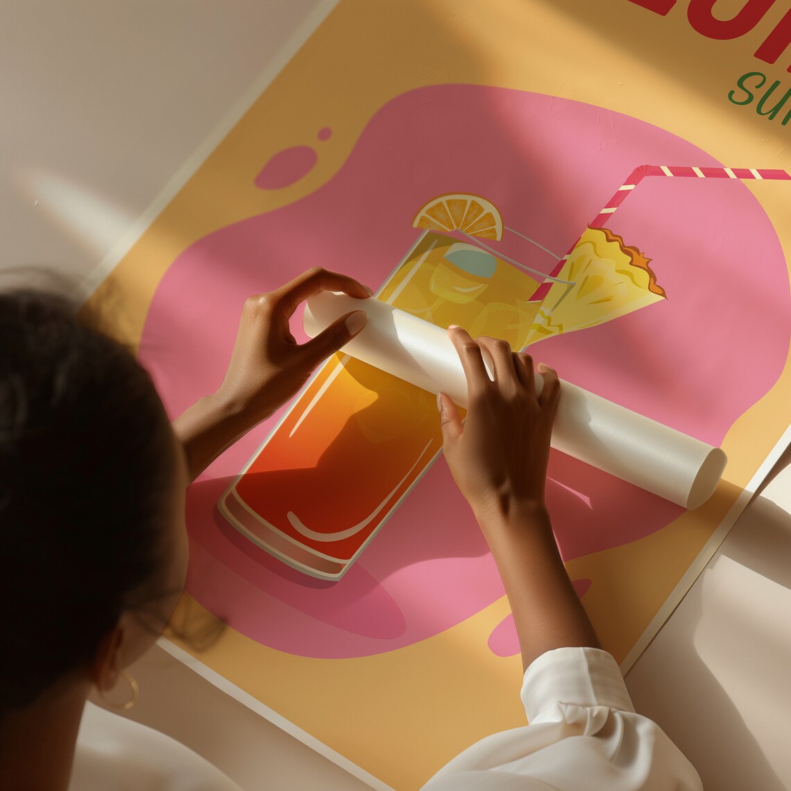 Tequila Sunrise Cocktail Retro Pink Yellow Bar Cart Drinks Poster - Image 4