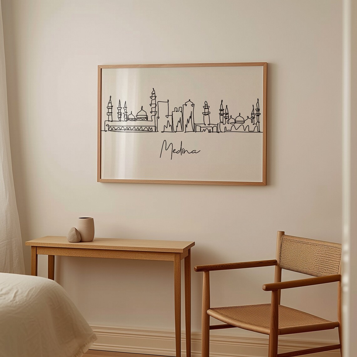 Medina Saudi Arabia City Skyline Black Line Art Travel Poster