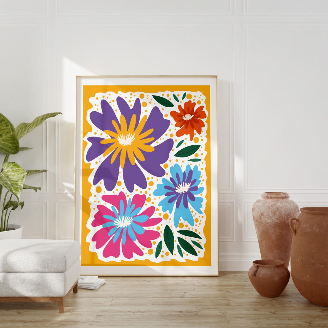 Colorful Floral Wall Art Modern Botanical Print Bold Flower Design Vibrant Poster Bright Home Decor