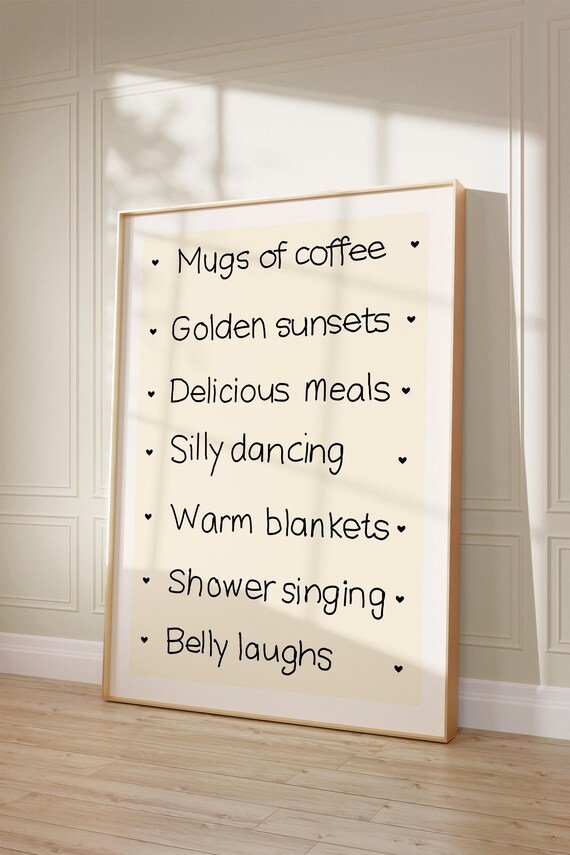 Daily Gratitude List Uplifting Handwritten Quote Typography Wall Art