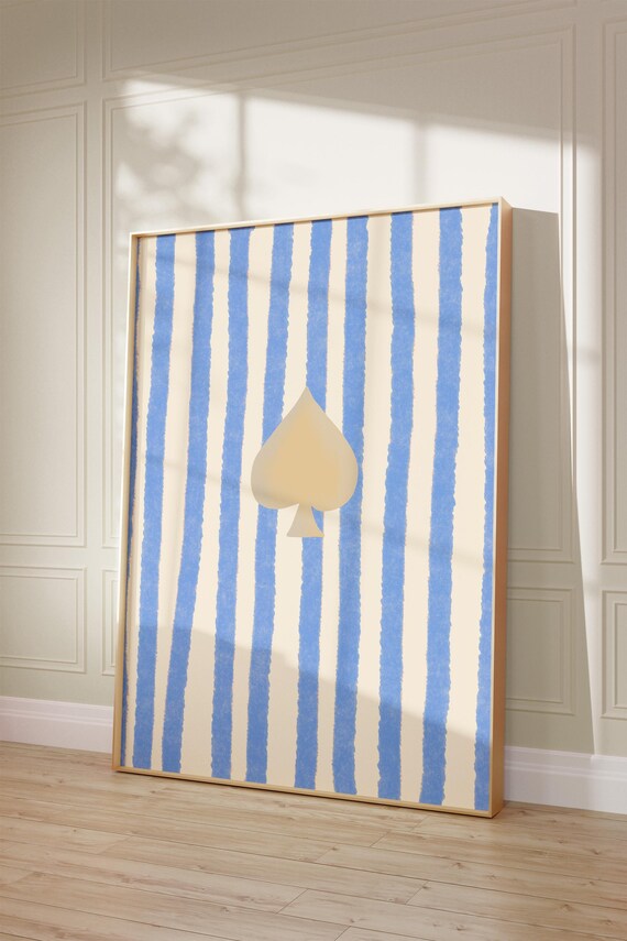 Ace of Spades Blue Striped Preppy Minimalist Modern Art Print