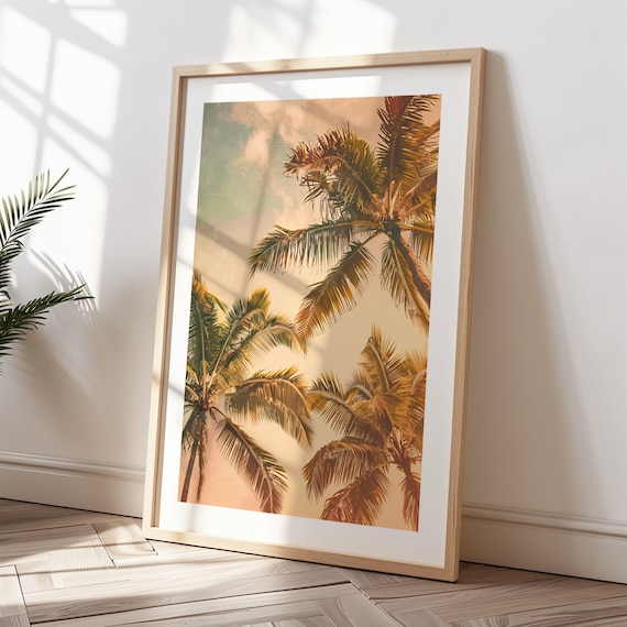 Golden Hour Palm Trees At Sunset Warm Tropical Photo Poster Art
