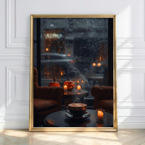 Spirit Brew Coffee Art Haunted Coffeehouse Wall Cozy Halloween Print