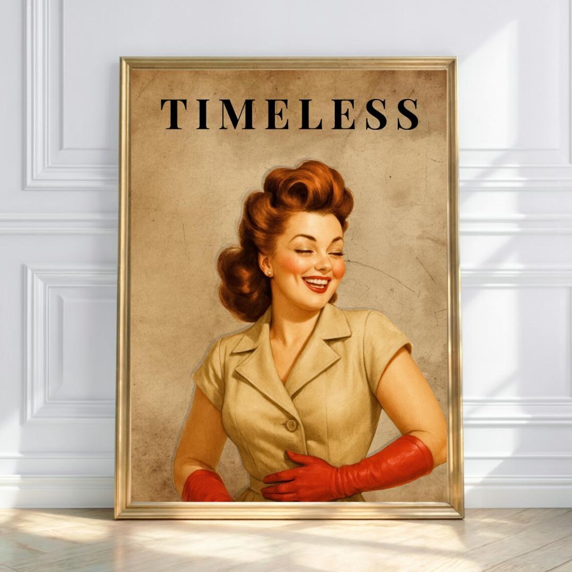 Timeless Beauty Retro Pin Up Woman Red Gloves Vintage Art Poster