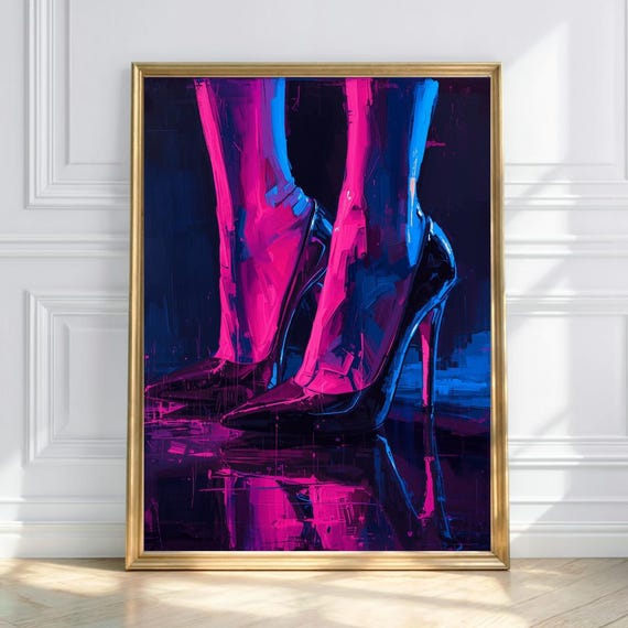 Black Club Heels Wall Art Strappy Nightlife Fashion Print Retro Glam Room Dcor