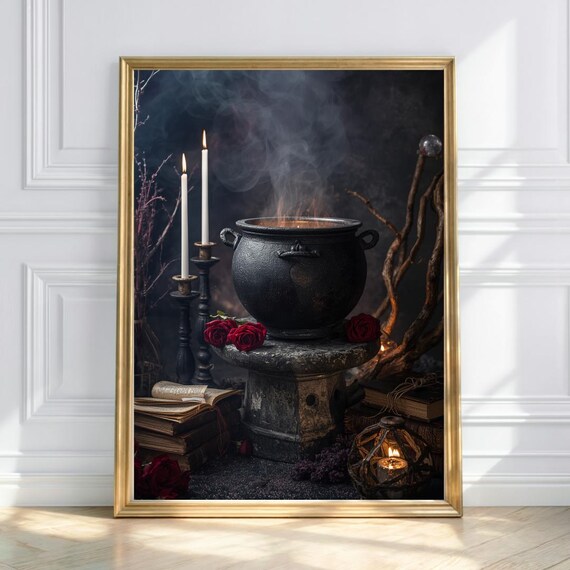 Witch Cauldron Art Print Gothic Potion Decor