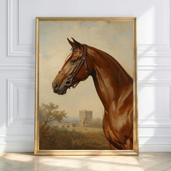 Medieval Horse Portrait Vintage Castle Equestrian Wall Art Gothic Manor