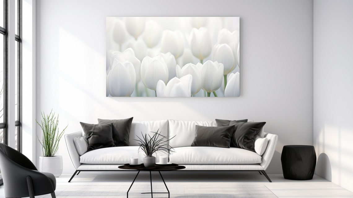 White Tulips Soft Bloom Close Up Minimalist Botanical Floral Poster