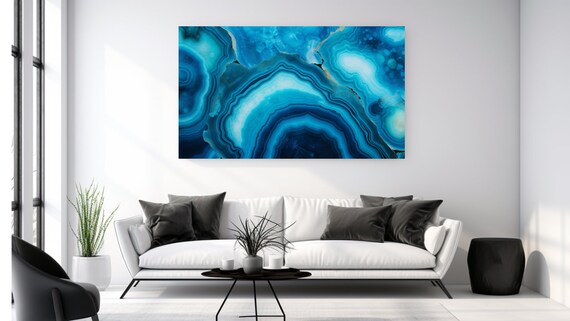 Teal Blue Agate Crystal Gem Stone Abstraction Print Home Decor Wall Art Gift Room Decor Design Ready To Hang