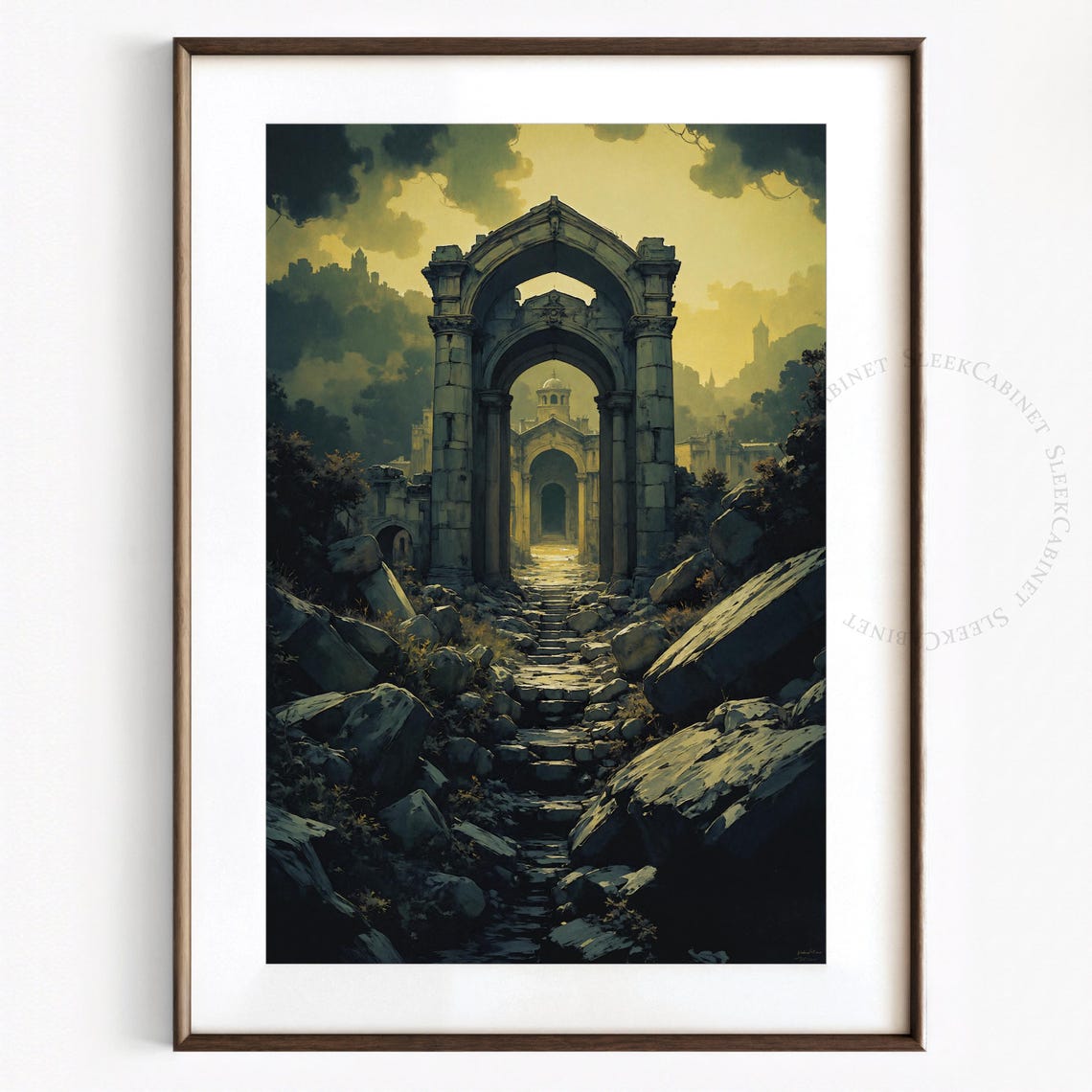 Gothic Cathedral Ruins Archway Golden Dusk Fantasy Art Poster - Image 2