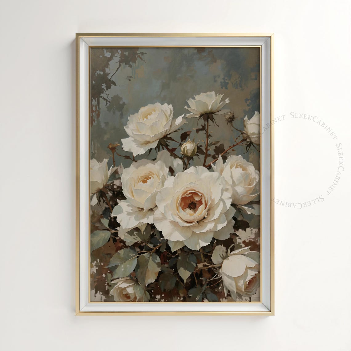 White Rose Blossoms Soft Pale Vintage Botanical Floral Poster