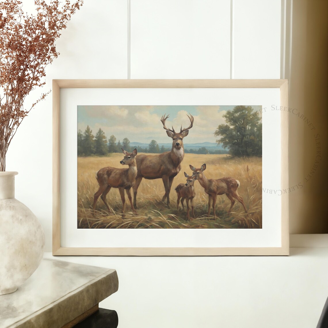 Deer Family Pastoral Hunting Print, Farmhouse Wildlife - Image 2