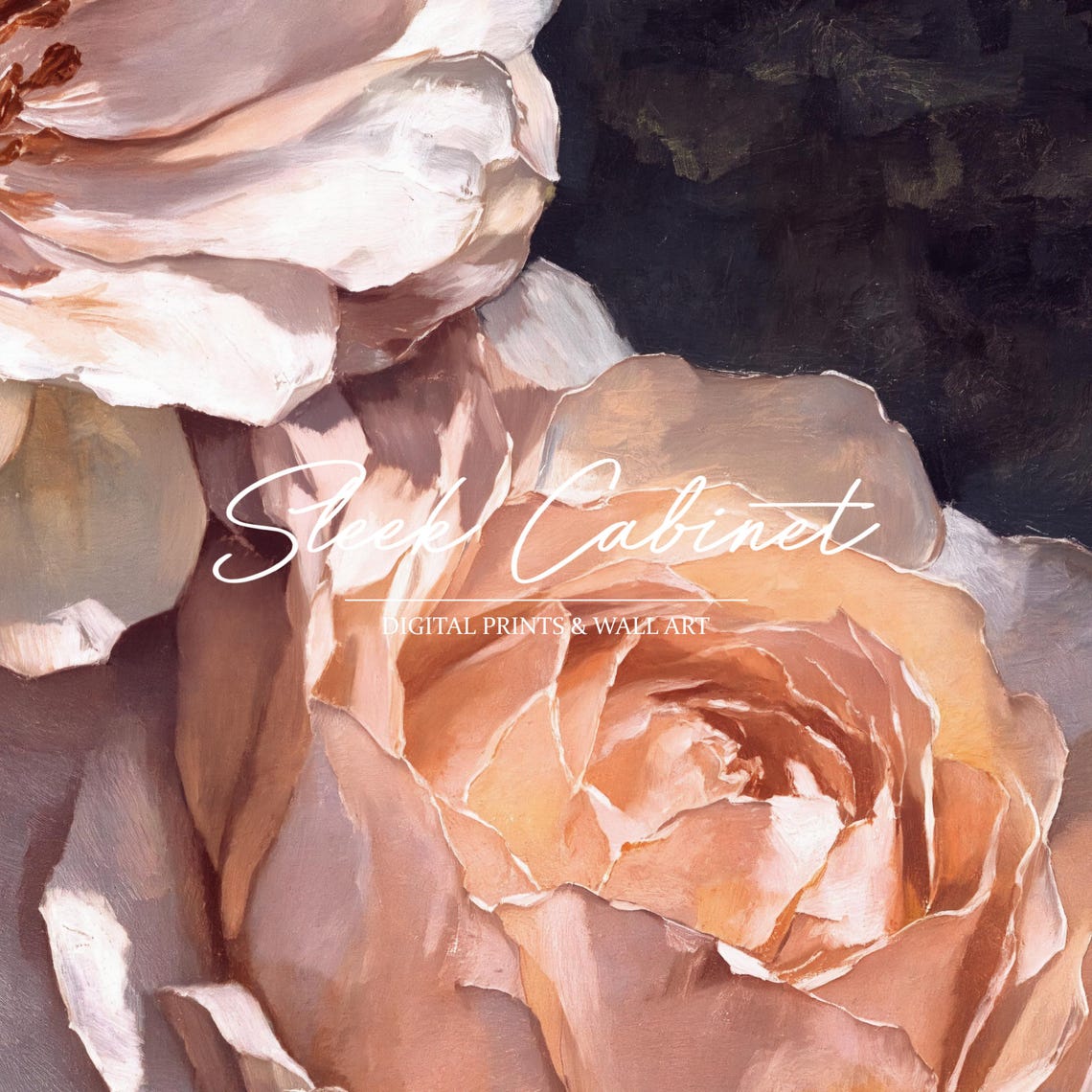 Dramatic Pale Roses on Black Background Vintage Floral Art Print - Image 3