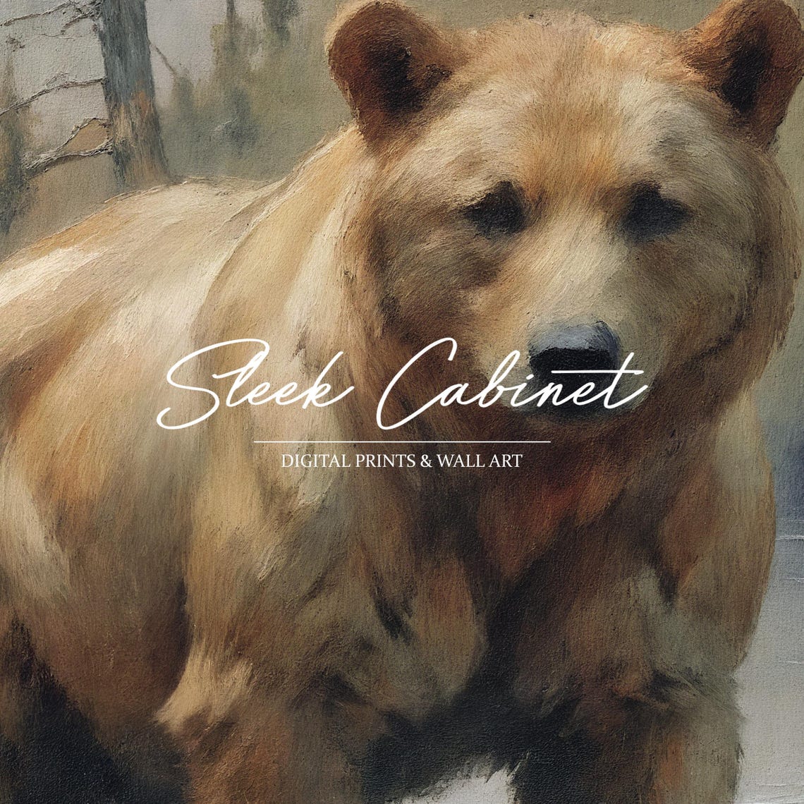 Brown Bear Mountain Stream Pine Forest Rustic Wildlife Art Poster - Image 3