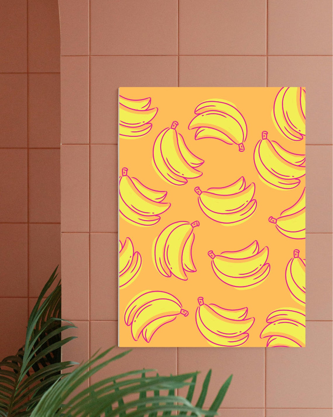 Totally Bananas Retro Fruit Pattern Orange Background Kitchen Poster - Image 5