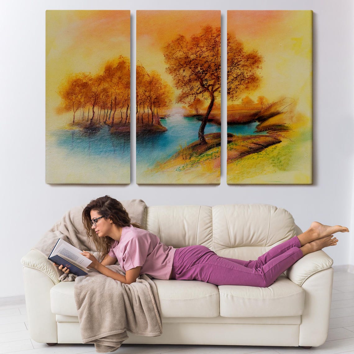 Autumn Trees By Turquoise Lake Golden Fall Foliage Warm Scene Poster - Image 3