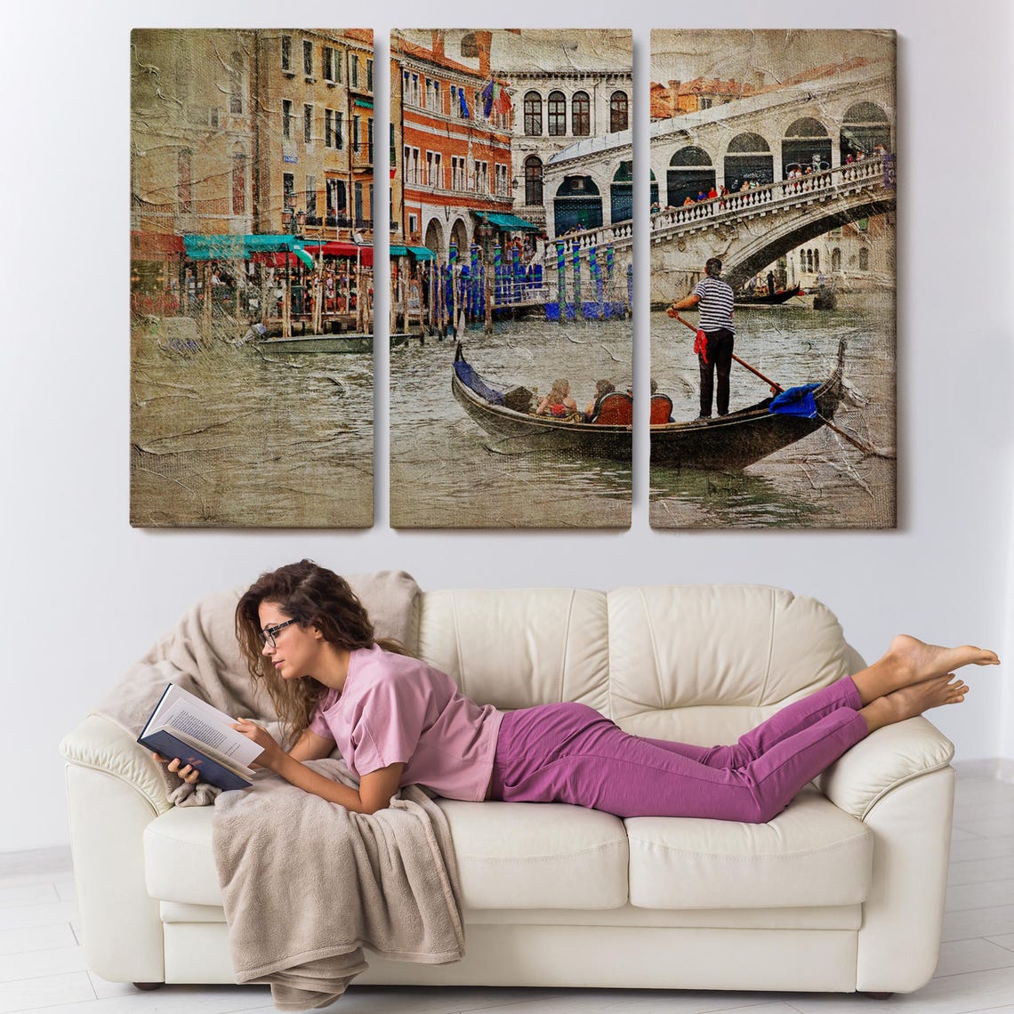 Venice Italy Rialto Bridge Gondola Canal Grand Vintage Texture Poster - Image 3