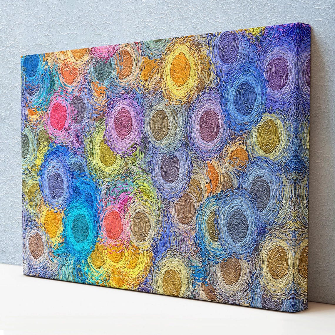 Vibrant Swirling Circles Impasto Multicolor Abstract Canvas Art Poster