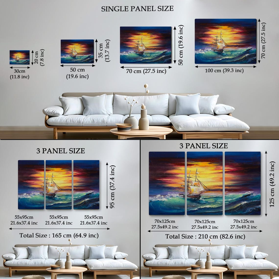Sailing Ship on Stormy Sunset Teal Waves Dramatic Sky Wall Art - Image 4