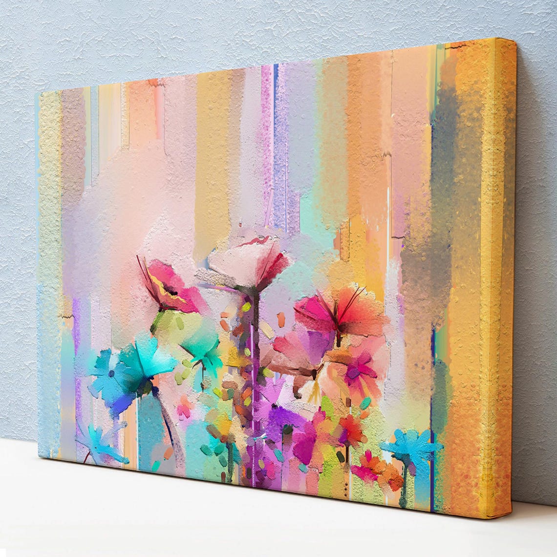 Brushstroke Abstract Flowers Pastel Pink Blue Modern Wall Art Poster