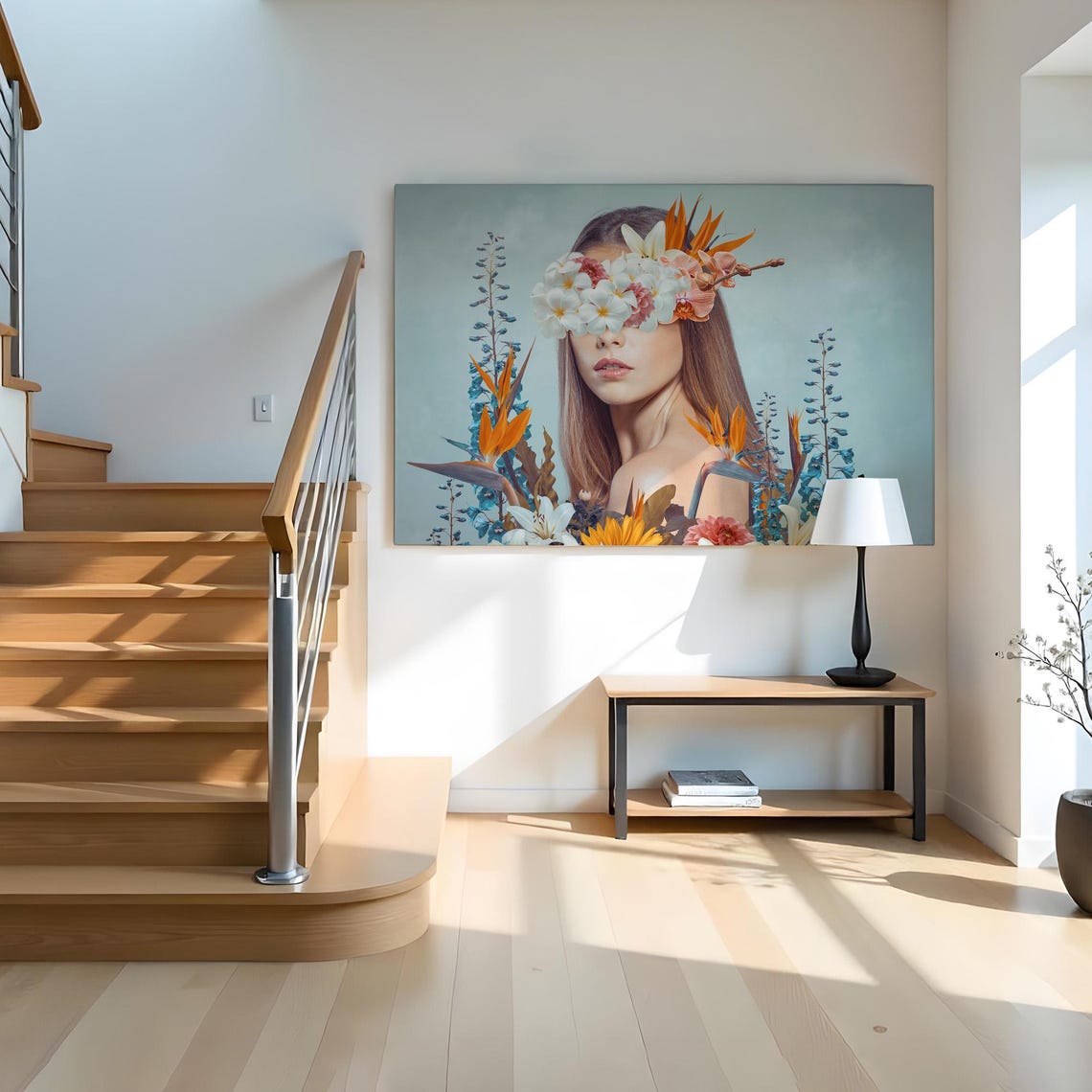 Woman Portrait Hidden Behind Tropical Orchid Bloom Collage Wall Art - Image 2