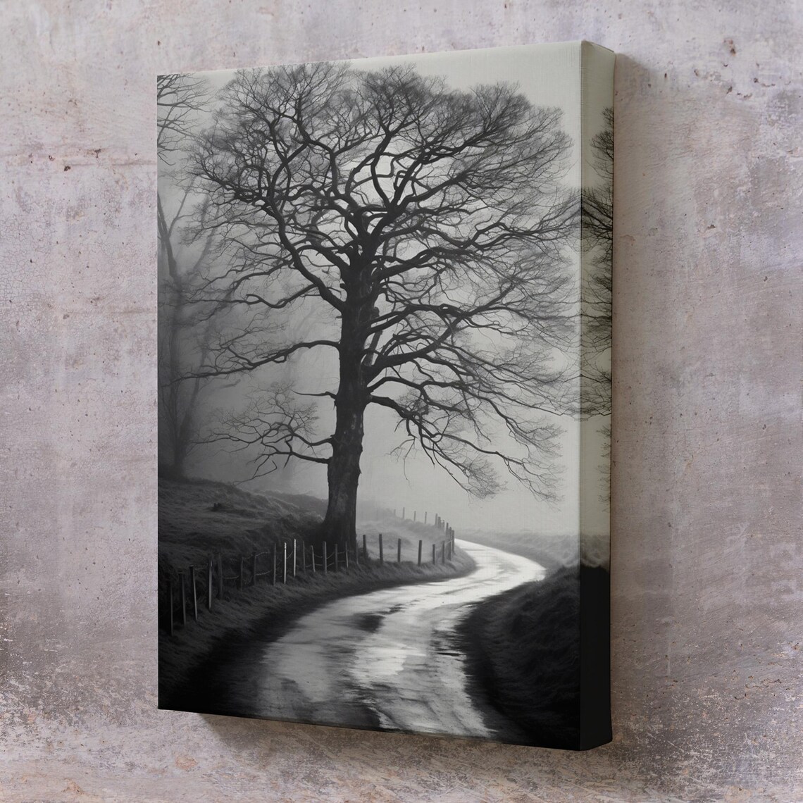 Mysterious Tree In The Dark Painting Nature Print Nature Wall Decor Nature Decor Landscape Wall Table