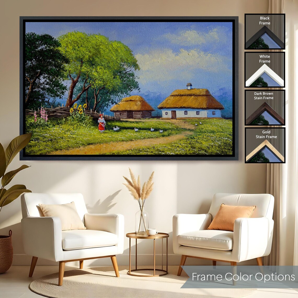 Ukrainian Village Thatched Houses Folk Woman Geese Summer Scene Poster - Image 2