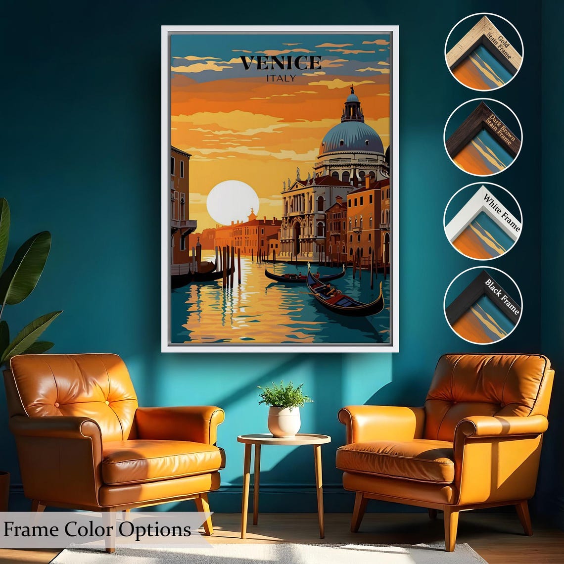 Venice Italy Grand Canal Gondolas Sunset Vintage Style Travel Poster - Image 2