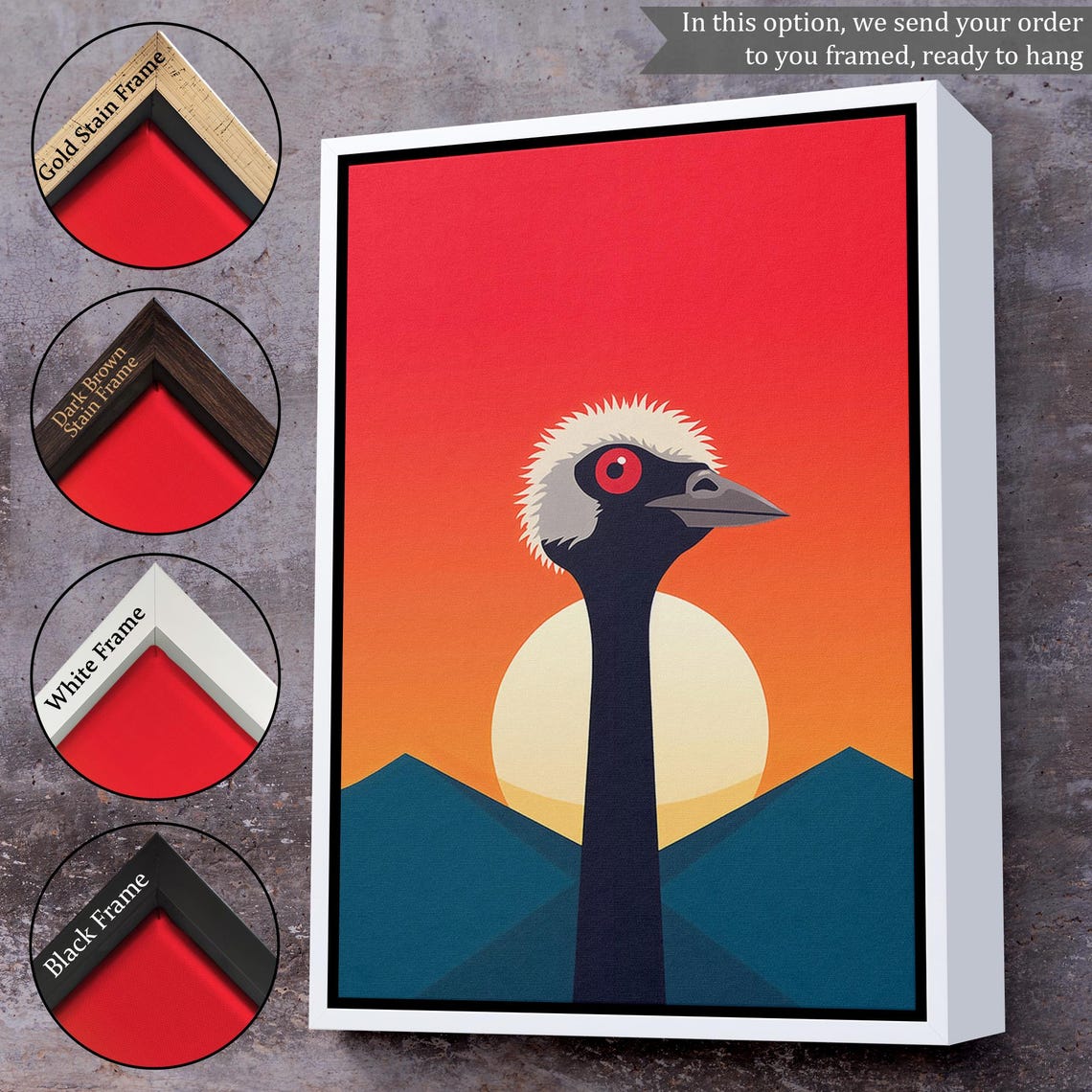 Minimalist Ostrich Sunset Geometric Bird Portrait Modern Art Poster - Image 3