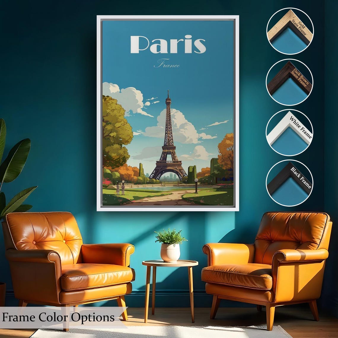 Paris France Eiffel Tower Vintage Retro Travel Style Art Print - Image 2