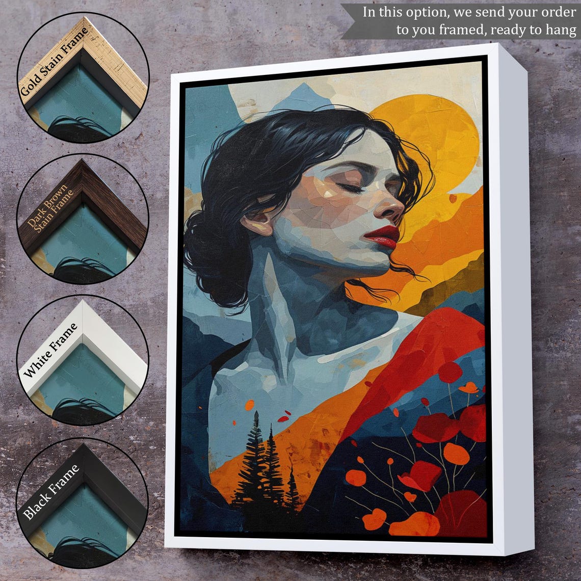 Woman At Sunset Abstract Faceted Portrait Modern Colorful Art Poster - Image 3