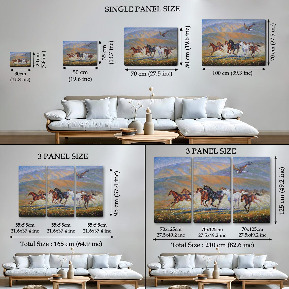Wild Horses Galloping Herd Soaring Eagle Mountain Valley Wall Art - Image 4