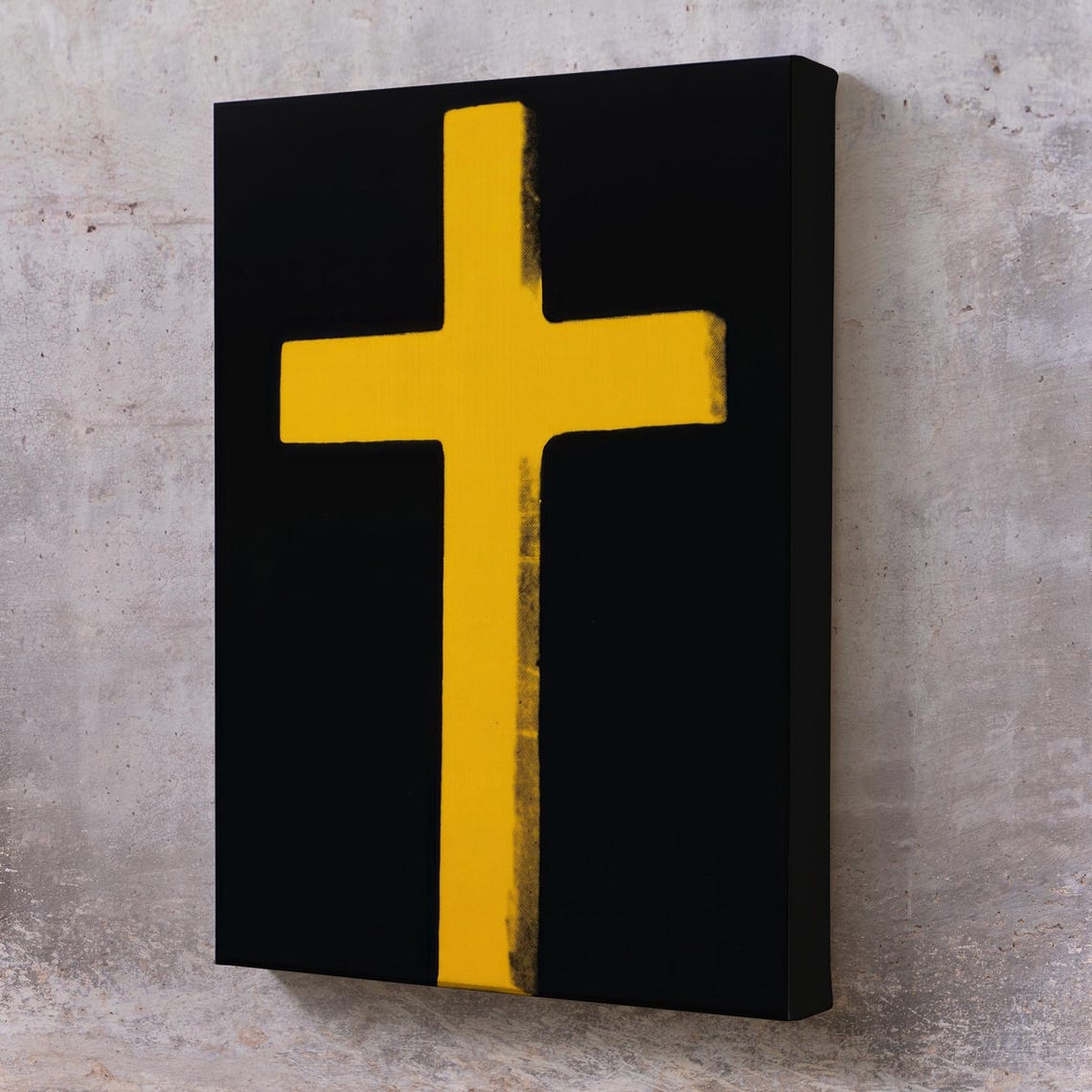 Yellow Cross Black Background Minimalist Christian Art Print