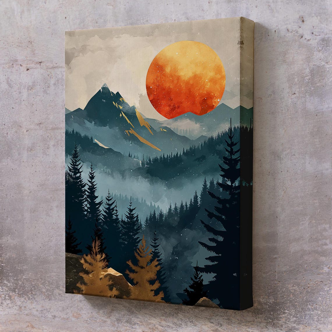 Sunset Above The Mountains Painting Landscape Wall Table Nature Art Nature Print Nature Wall Decor