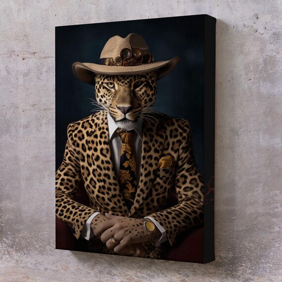 Dapper Leopard In Suit And Safari Hat Wild Funny Animal Poster