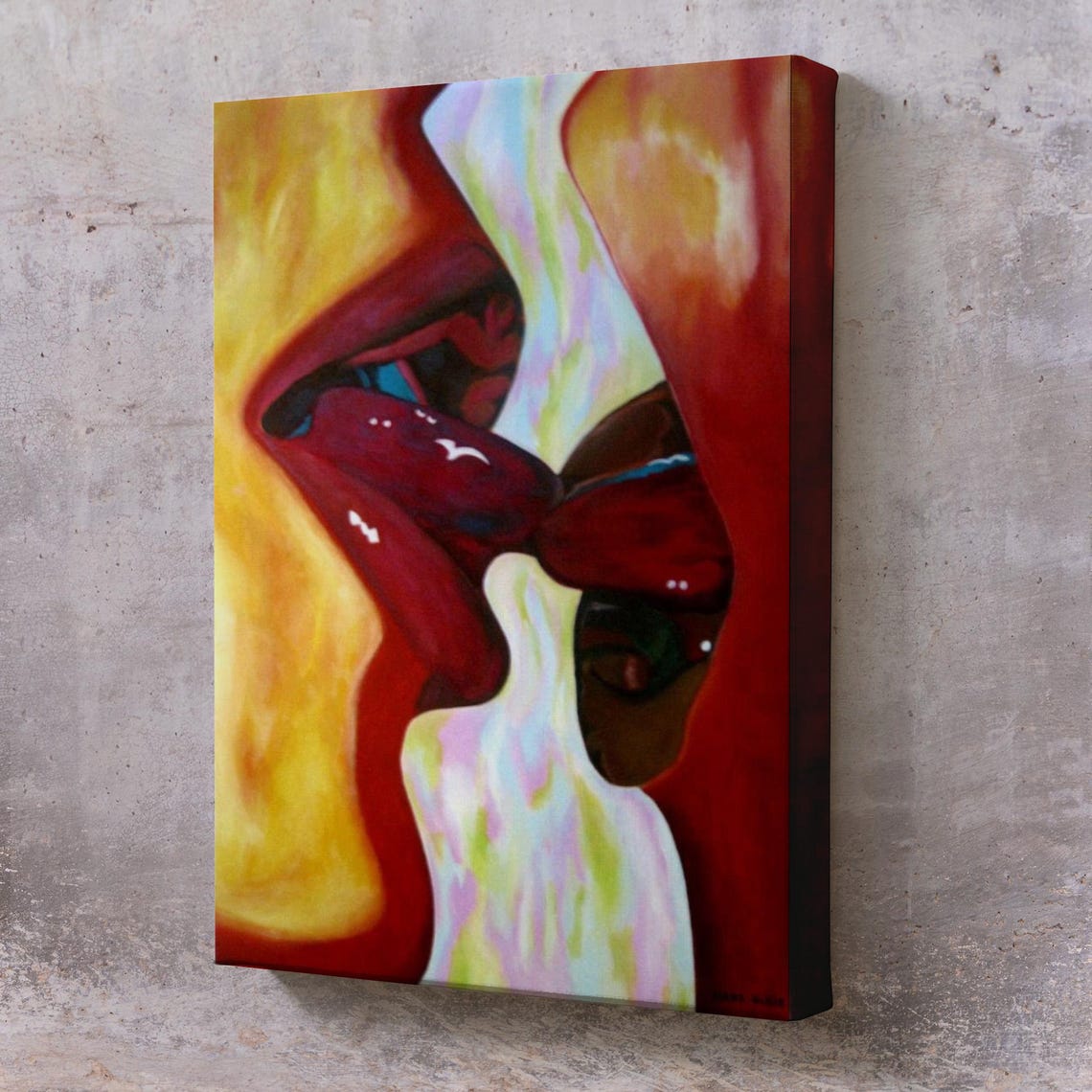 Bold Red Lips Abstract Kiss Close-Up Sensual Modern Art Poster