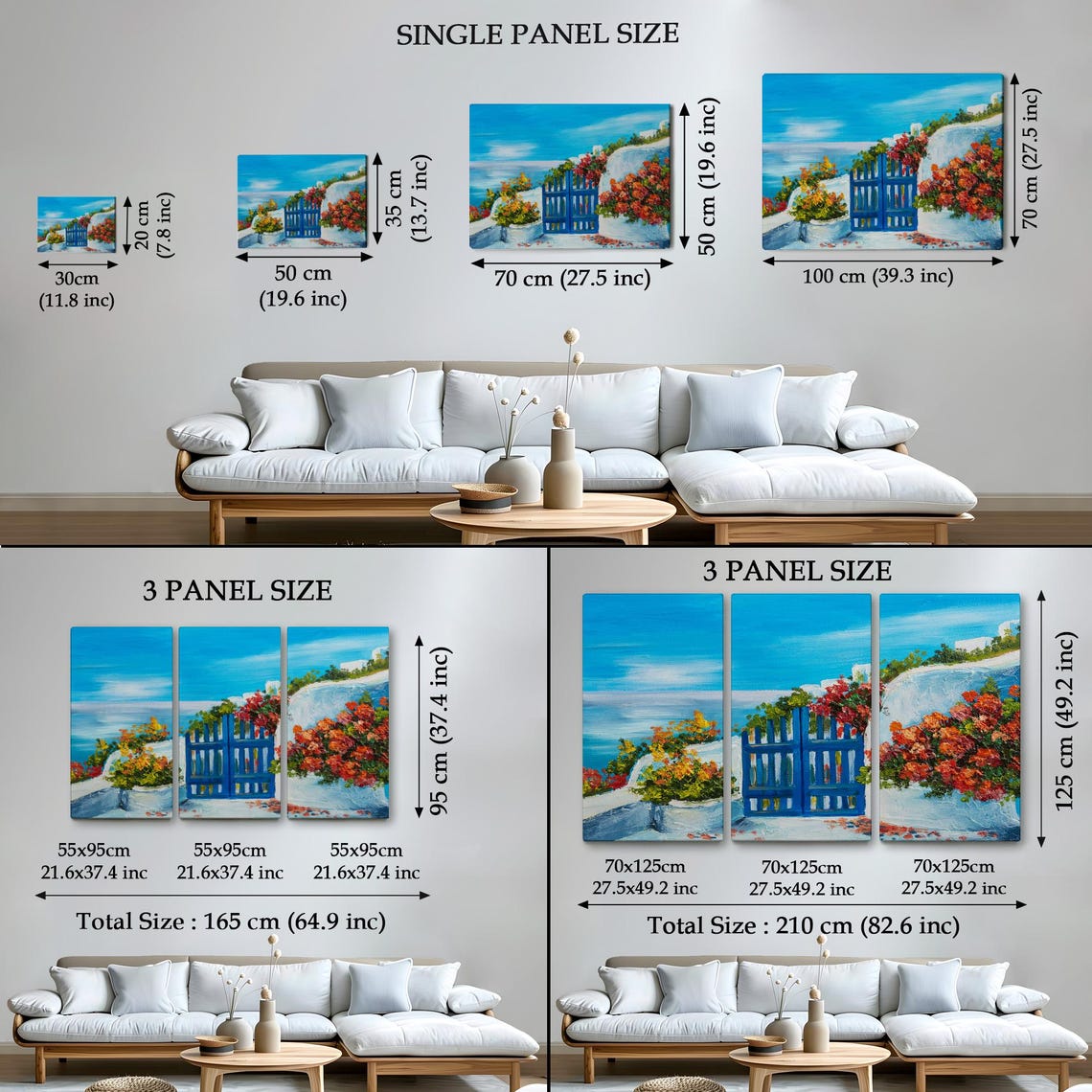 Santorini Blue Gate Bougainvillea Whitewashed Wall Aegean Sea Poster - Image 4