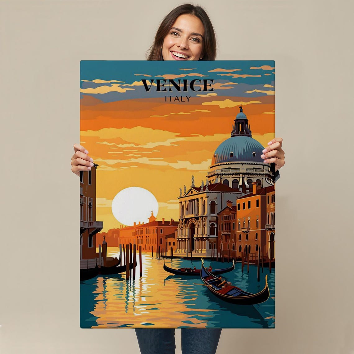 Venice Italy Grand Canal Gondolas Sunset Vintage Style Travel Poster - Image 4