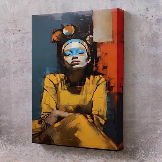 Abstract Woman Portrait Blue Face Paint Bold Modern Art Poster