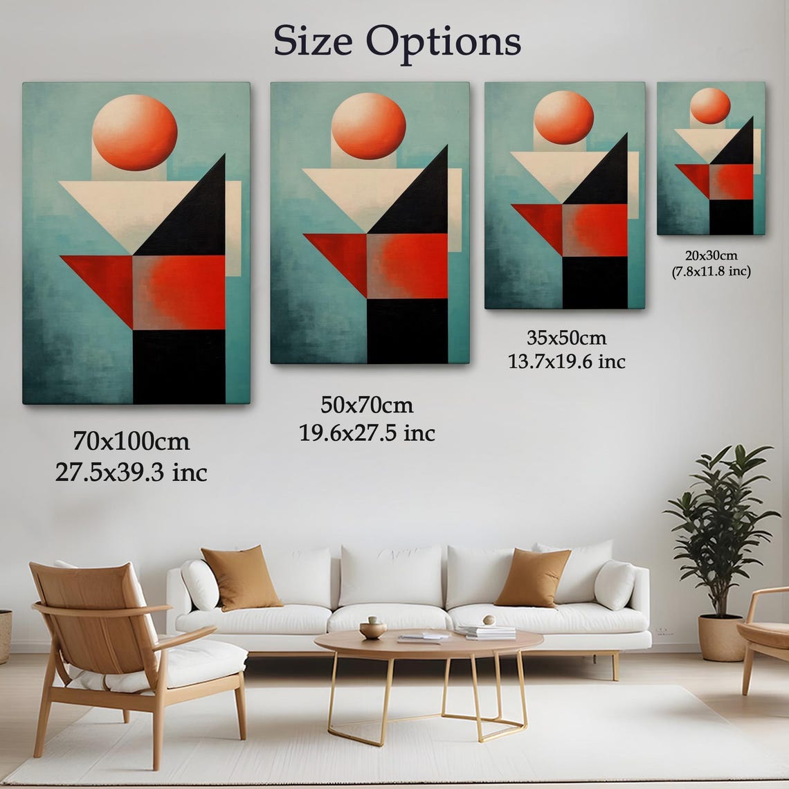 Minimal Geometric Abstract Orange Sphere Teal Shapes Modern Poster - Image 4