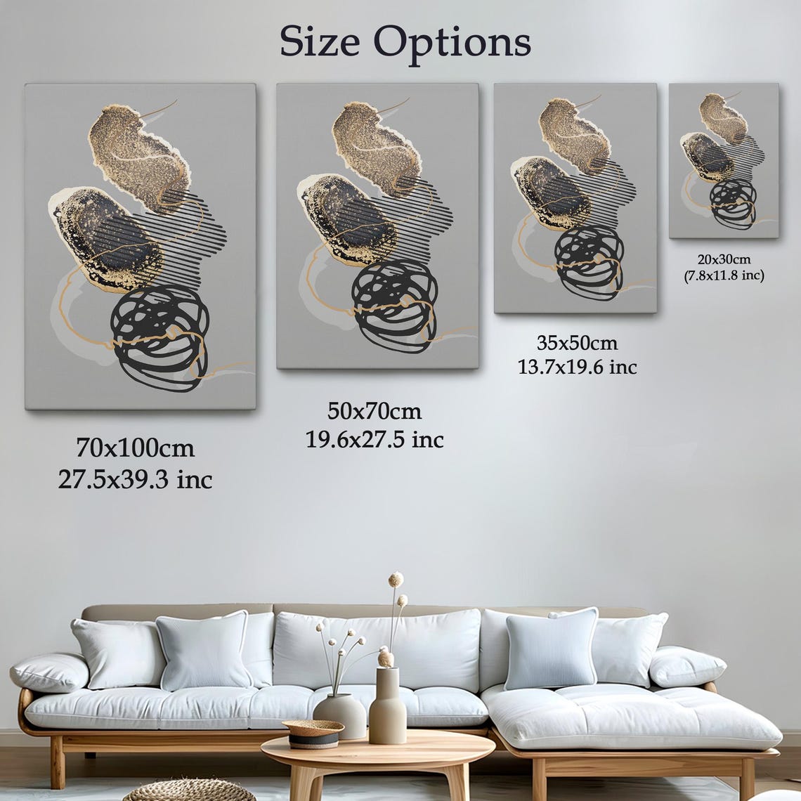 Minimalist Gold Black Abstract Shapes Modern Elegant Neutral Wall Art - Image 4