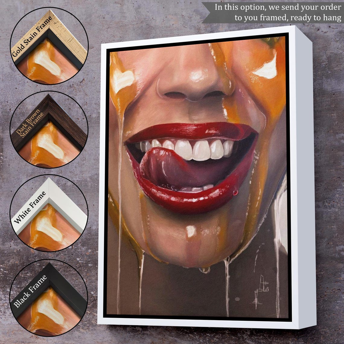 Glossy Red Lips Hyperrealistic Close-Up Bold Modern Art Print - Image 3