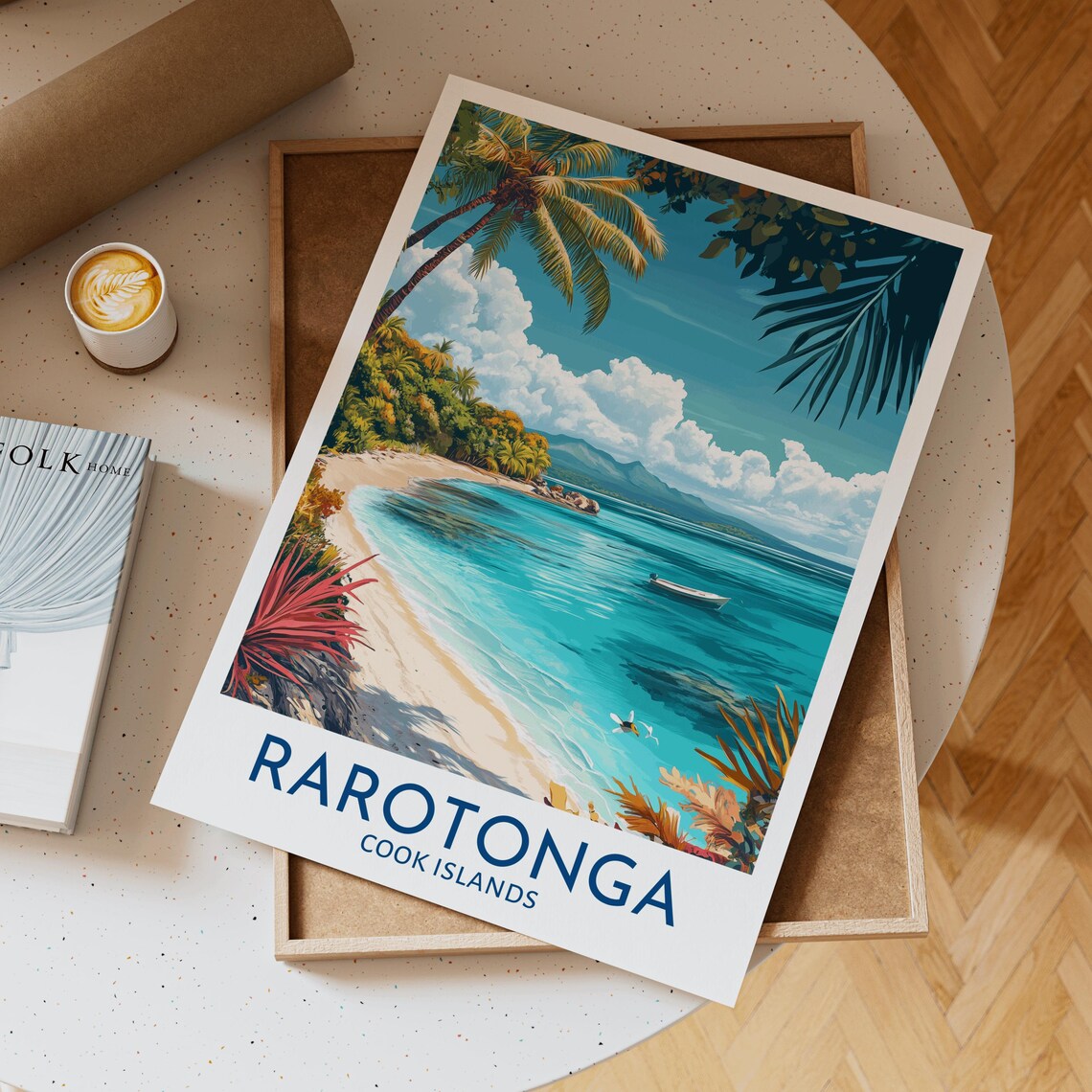 Rarotonga Cook Islands Tropical Beach Travel Poster