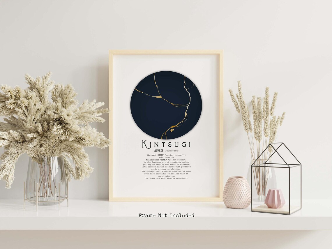 Kintsugi Japanese Definition Typography Golden Repair Circle Poster