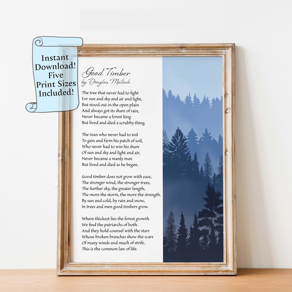 Good Timber Douglas Malloch Poem Poster With Misty Forest Silhouette