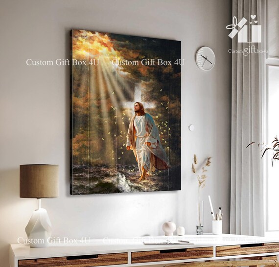 Jesus Walking On Water Heavenly Light Christian Faith Poster